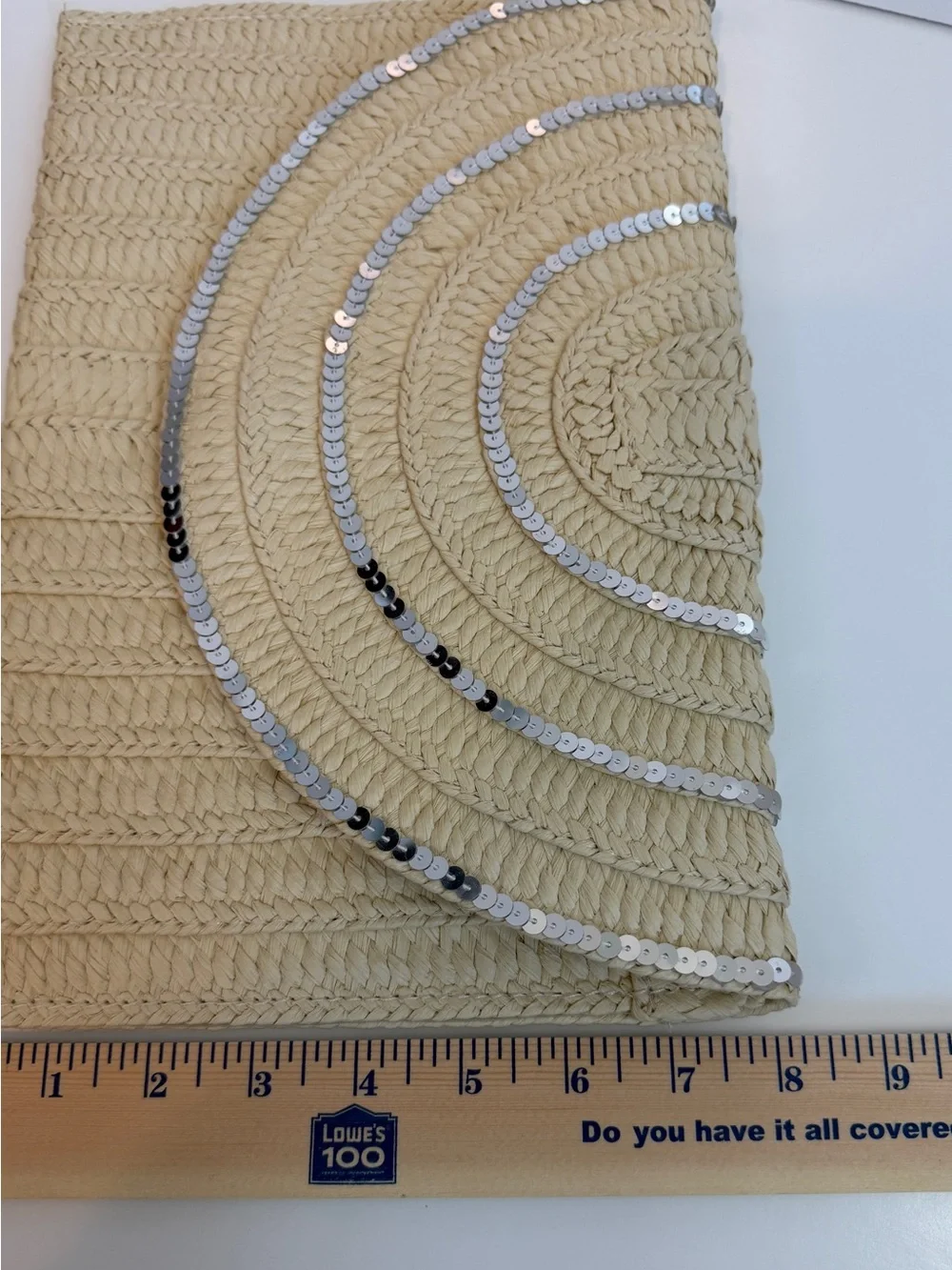 Lane Bryant Beige Straw Clutch with Silver Sequin Accents
